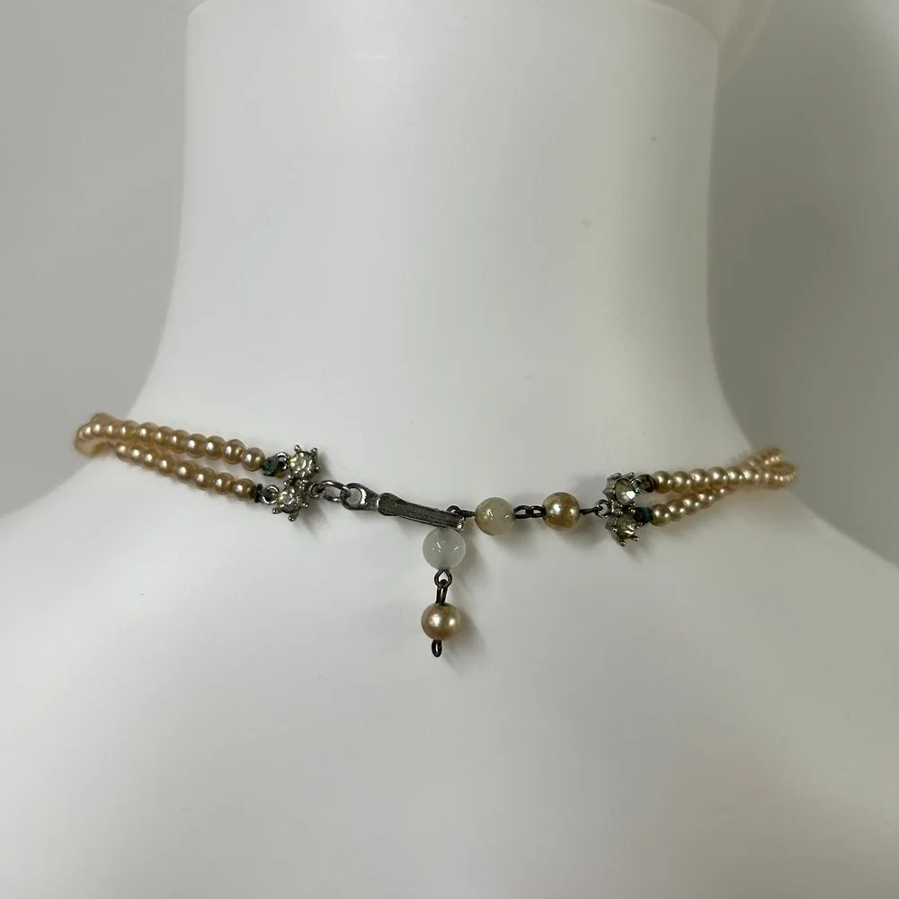 Vintage Faux Pearl Double Strand Choker Necklace 15